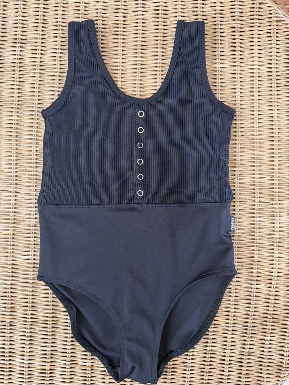 TIGER FRIDAY Black Ribbed Button Leotard Size CXL